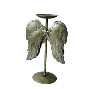 Silver Metal Angel Wings Candle Holder Stand Star Indonesia 12" NEW Regal Art